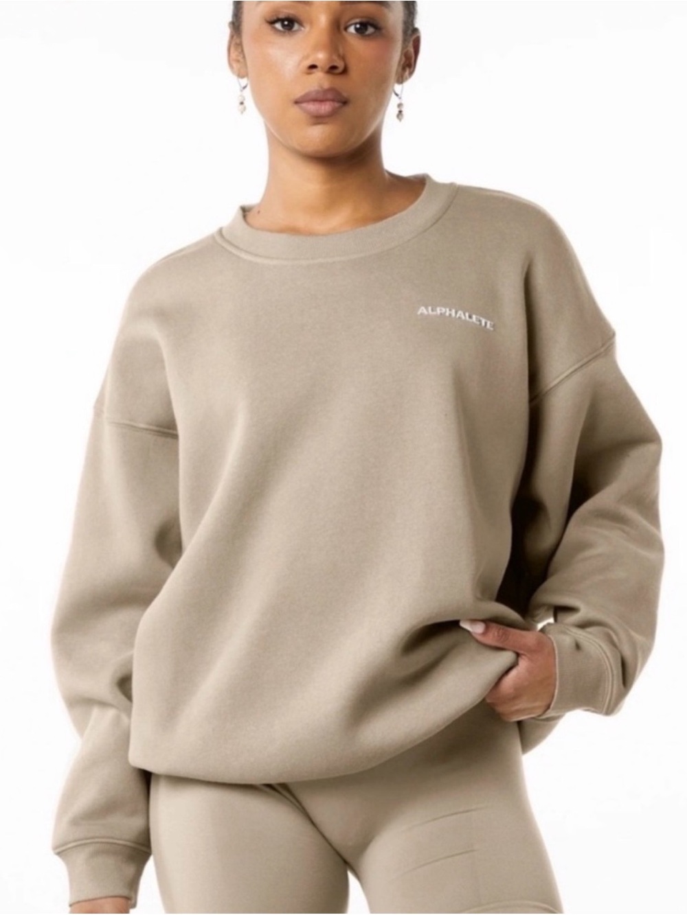 Alphalete Women's Crewneck Sweatshirt in Taupe Beige